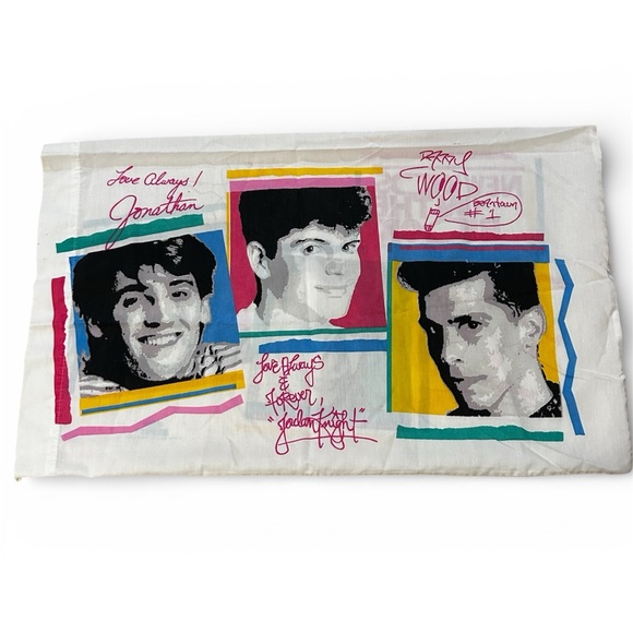 Vintage 90s New Kids on the Block Pillow Case Bedding 1990s Boy Band White NKOTB - Picture 2 of 8